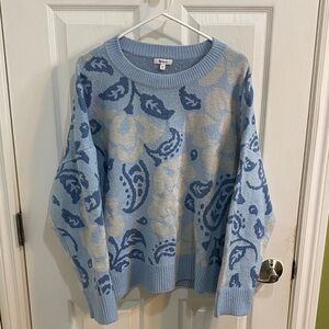 Reitmans Blue Cream Paisley Crew Neck Sweater Women’s Size 2XL Fall Pretty